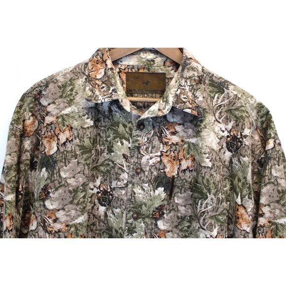 North River Mens XL Flannel Shirt Deer Woodland Camo Long Sleeve Brown Green - Picture 6 of 9